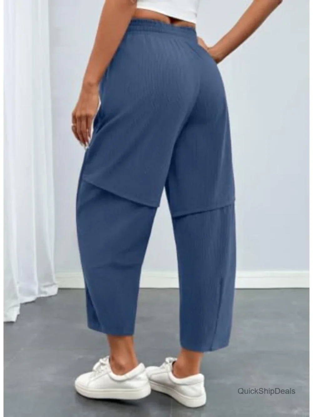 Women's Corduroy Barrel Casual Pants with Drawstring, High Rise Wide Leg Fall